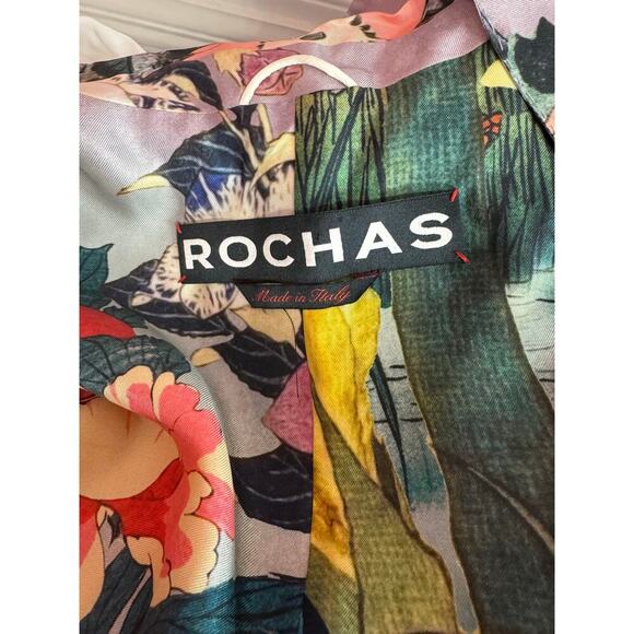 Rochas Floral Printed Blazer Vest Sz 44 Sleeveless Silk Peak Lapel Made in Italy - Picture 8 of 9
